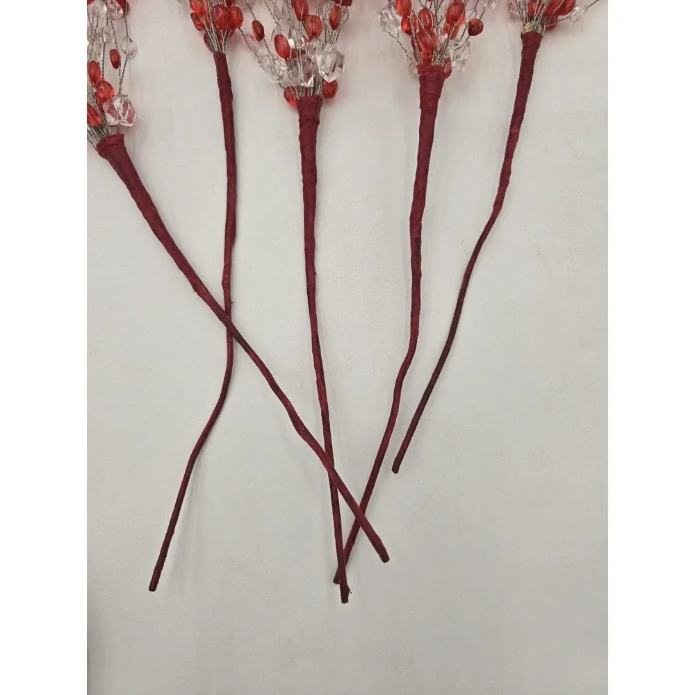 Lot Of 5 Acrylic Bead Spray Red & Clear Picks Holiday Craft Flower Arrangement